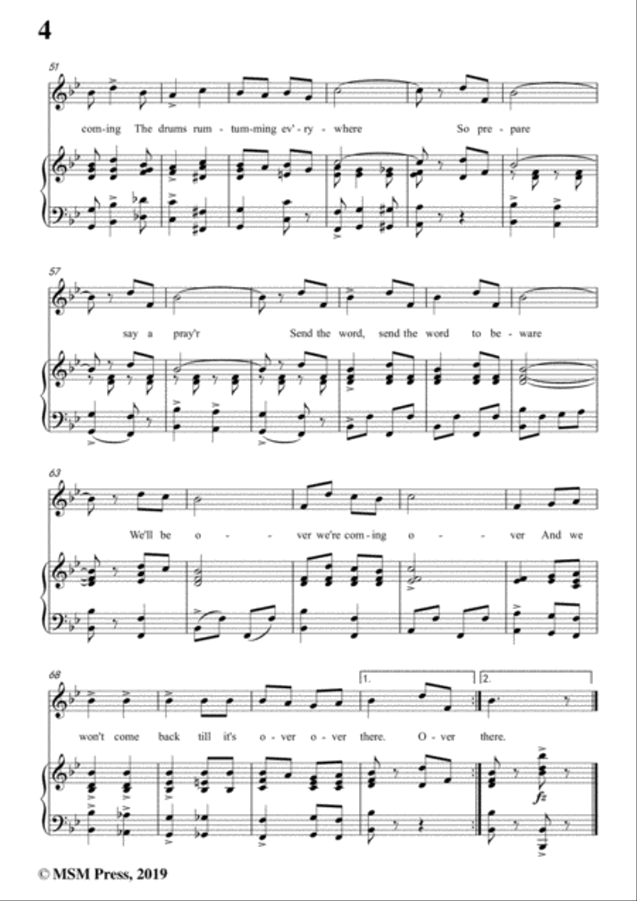 George M. Cohan-Over There,in B flat Major,for Voice and Piano Voice Solo scores gallery preview page 6