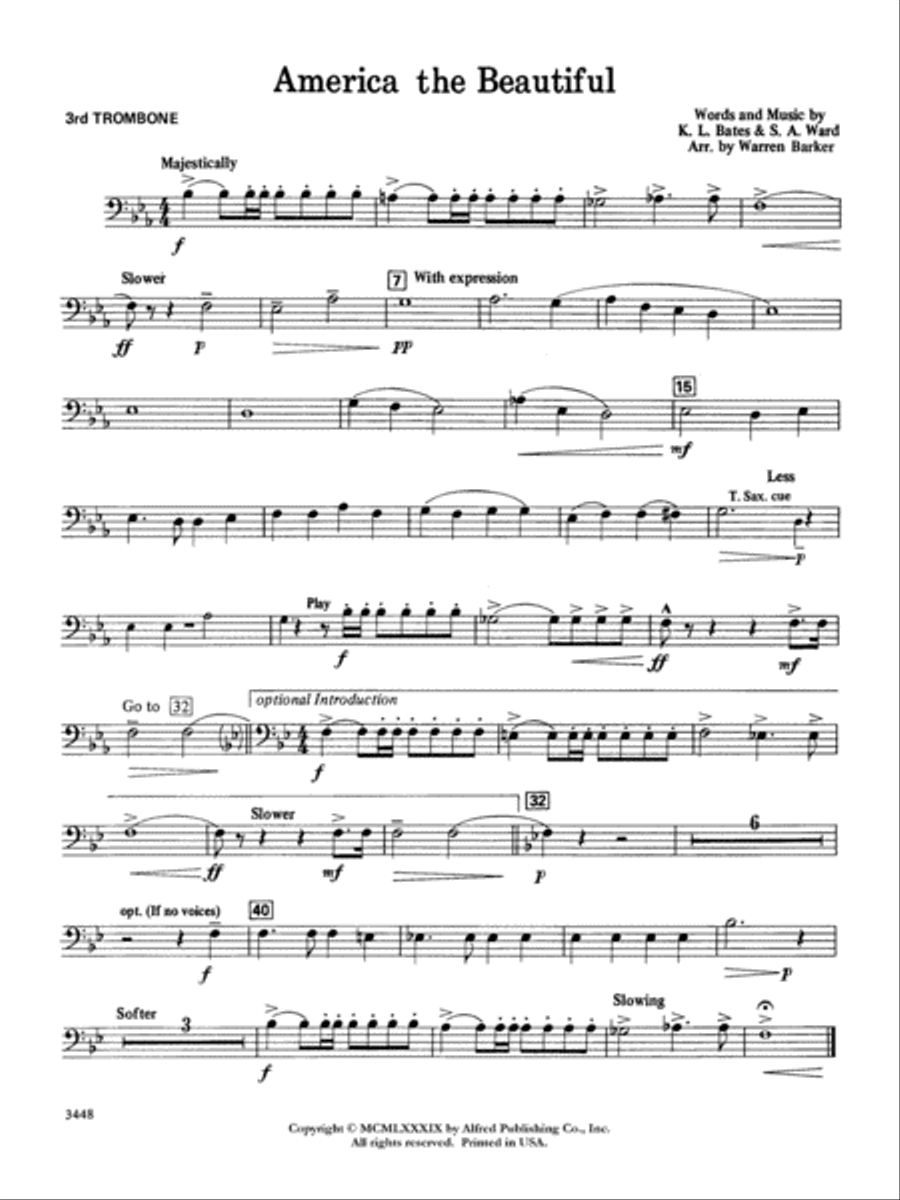 America, the Beautiful: 3rd Trombone Concert Band scores gallery preview page 1