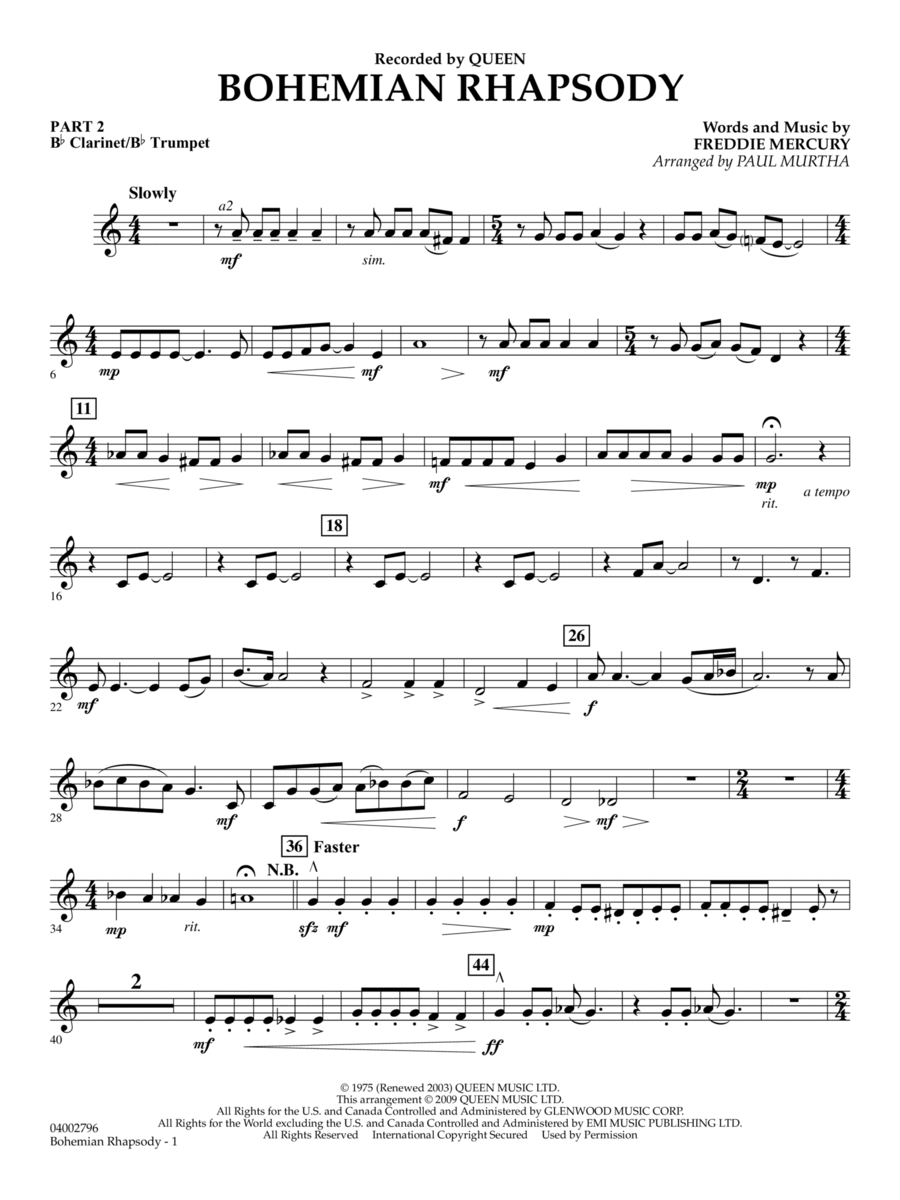 Bohemian Rhapsody - Pt.2 - Bb Clarinet/Bb Trumpet