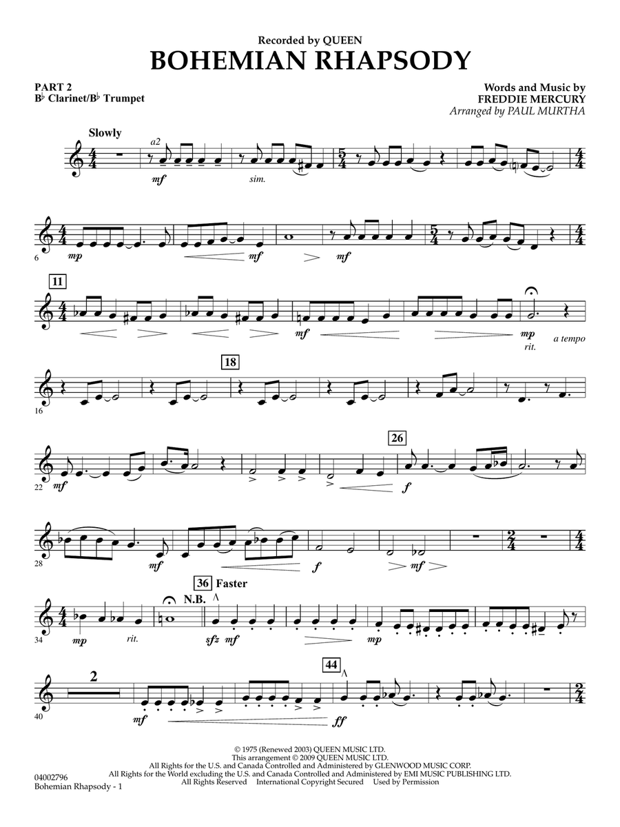 Bohemian Rhapsody - Pt.2 - Bb Clarinet/Bb Trumpet Concert Band scores gallery preview page 1