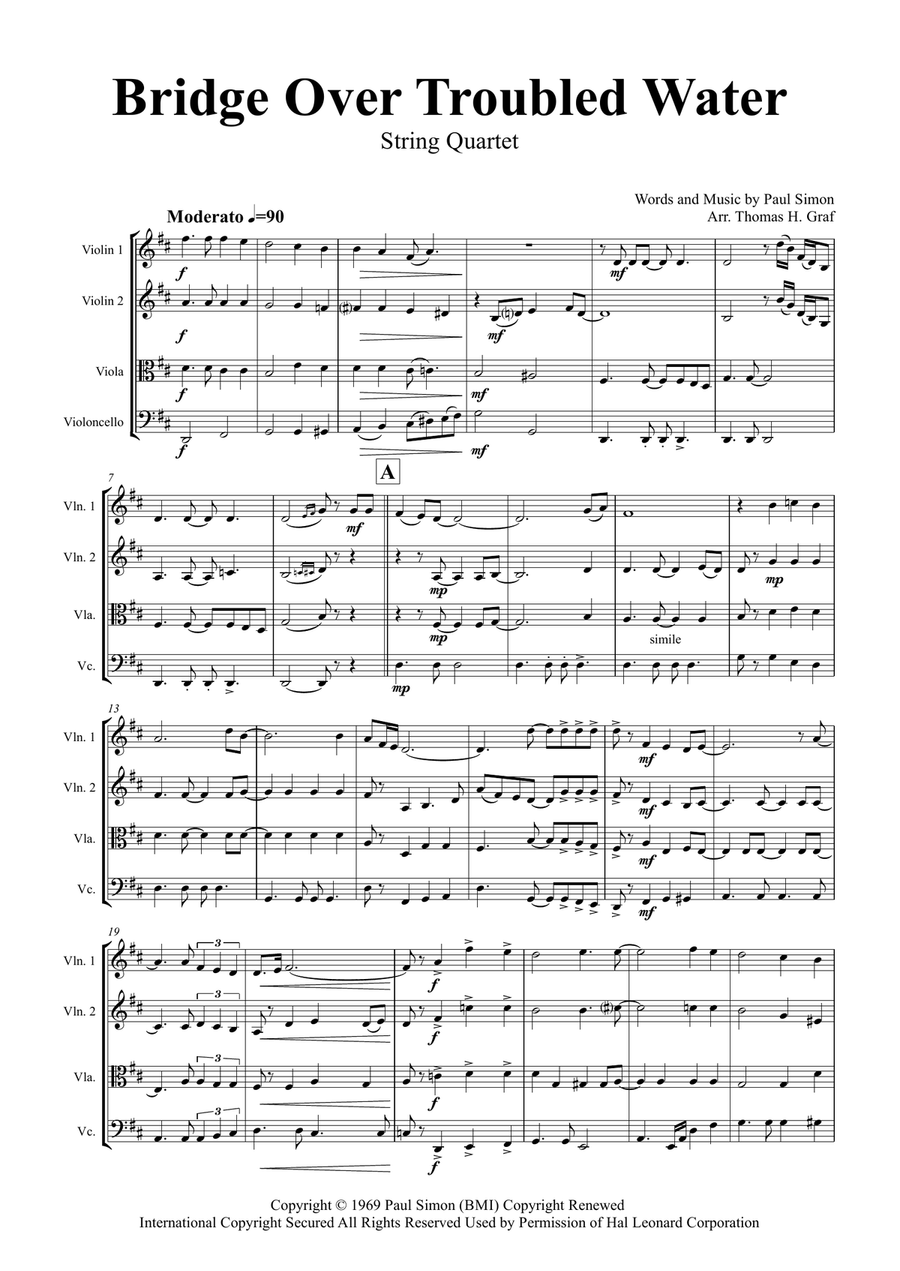 Bridge Over Troubled Water String Quartet scores gallery preview page 1