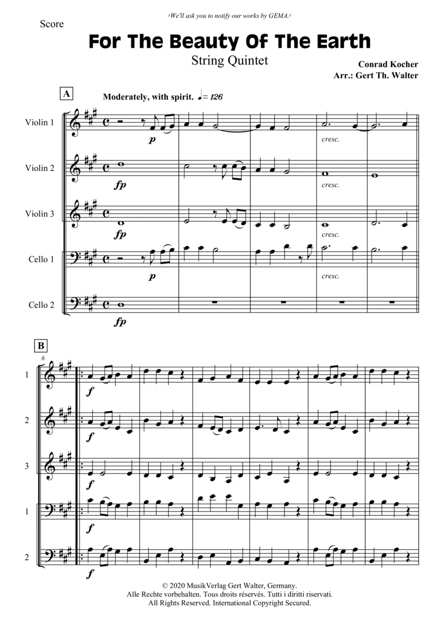 For The Beauty Of The Earth String Quintet scores gallery preview page 1