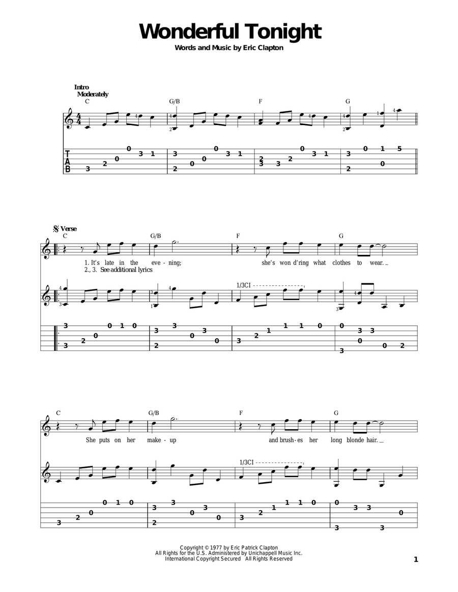 Wonderful Tonight Acoustic Guitar scores gallery preview page 1