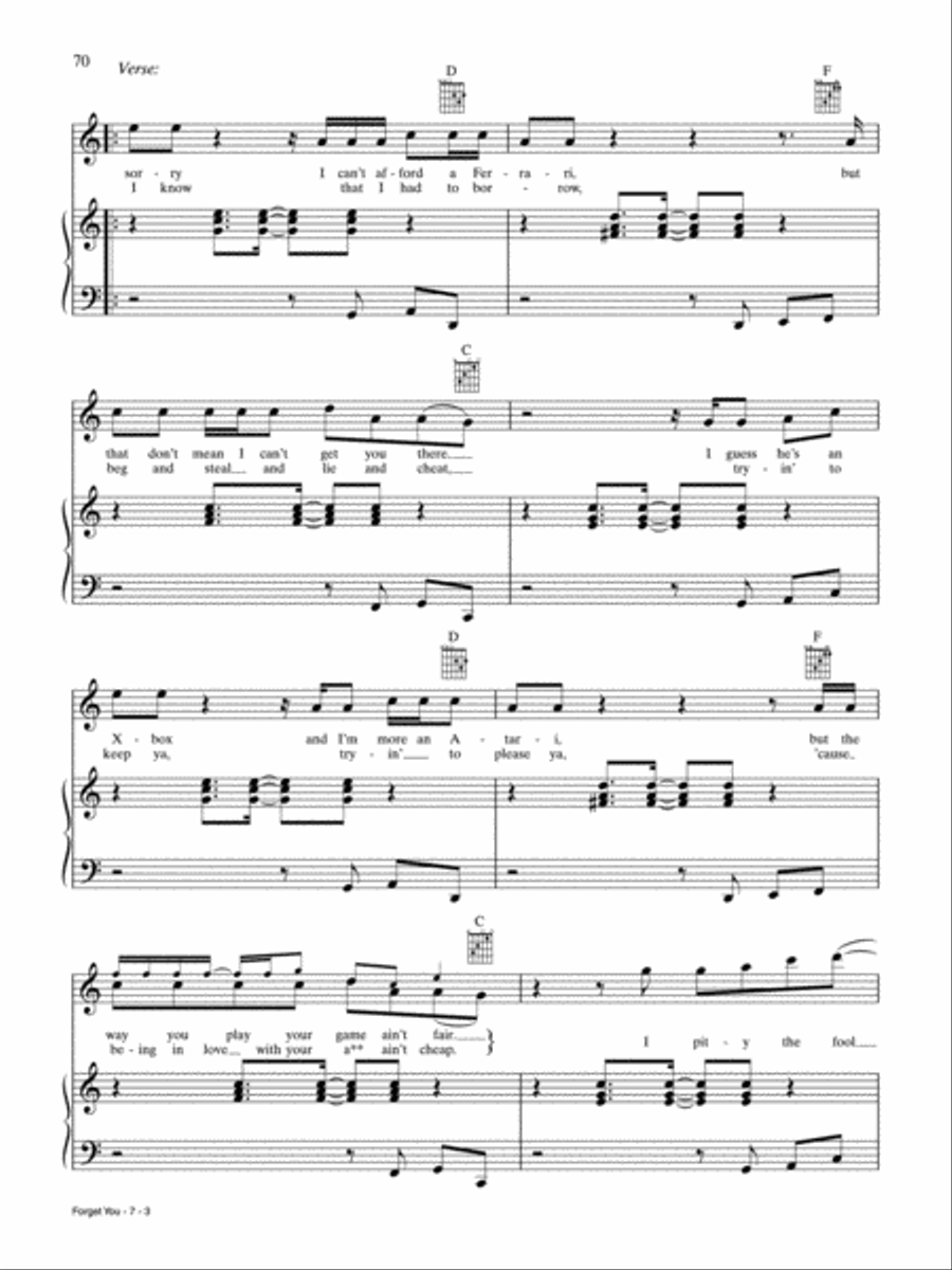 Forget You Piano, Vocal, Guitar scores gallery preview page 3
