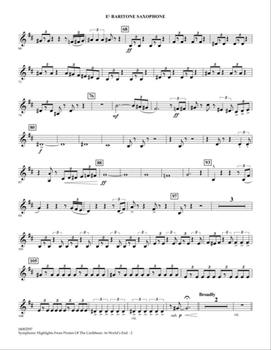 Highlights from Pirates of the Caribbean: At World's End (arr. Jay Bocook) - Eb Baritone Saxophone Concert Band scores gallery preview page 2