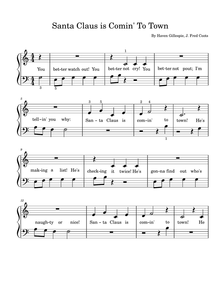 Santa Claus Is Comin' To Town Easy Piano scores gallery preview page 1