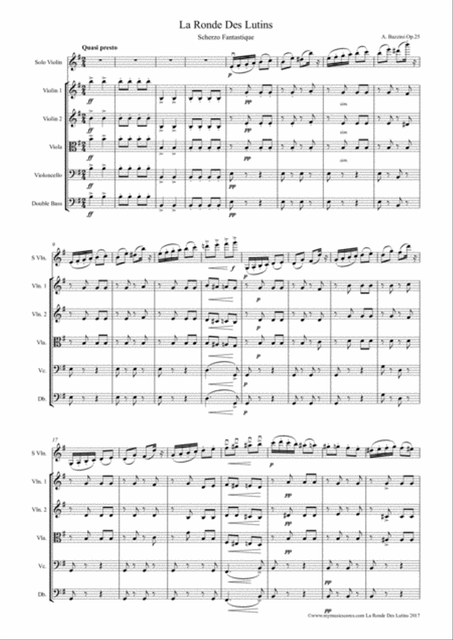 Bazzini La Ronde des Lutins Op. 25 for Violin and String Orchestra String Orchestra scores gallery preview page 2