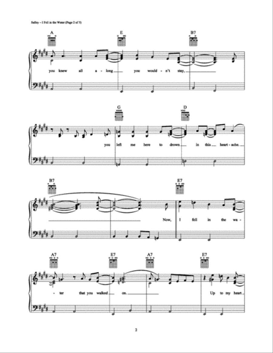 I Fell in the Water Piano, Vocal, Guitar scores gallery preview page 2