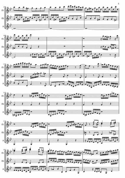 Fugue in D Minor (from the Toccata and Fugue BWV 565), for Flute Quintet or Flute Choir