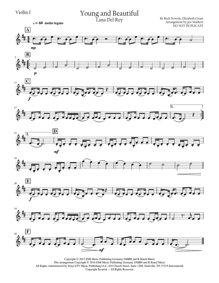 Young And Beautiful String Quartet scores gallery preview page 1