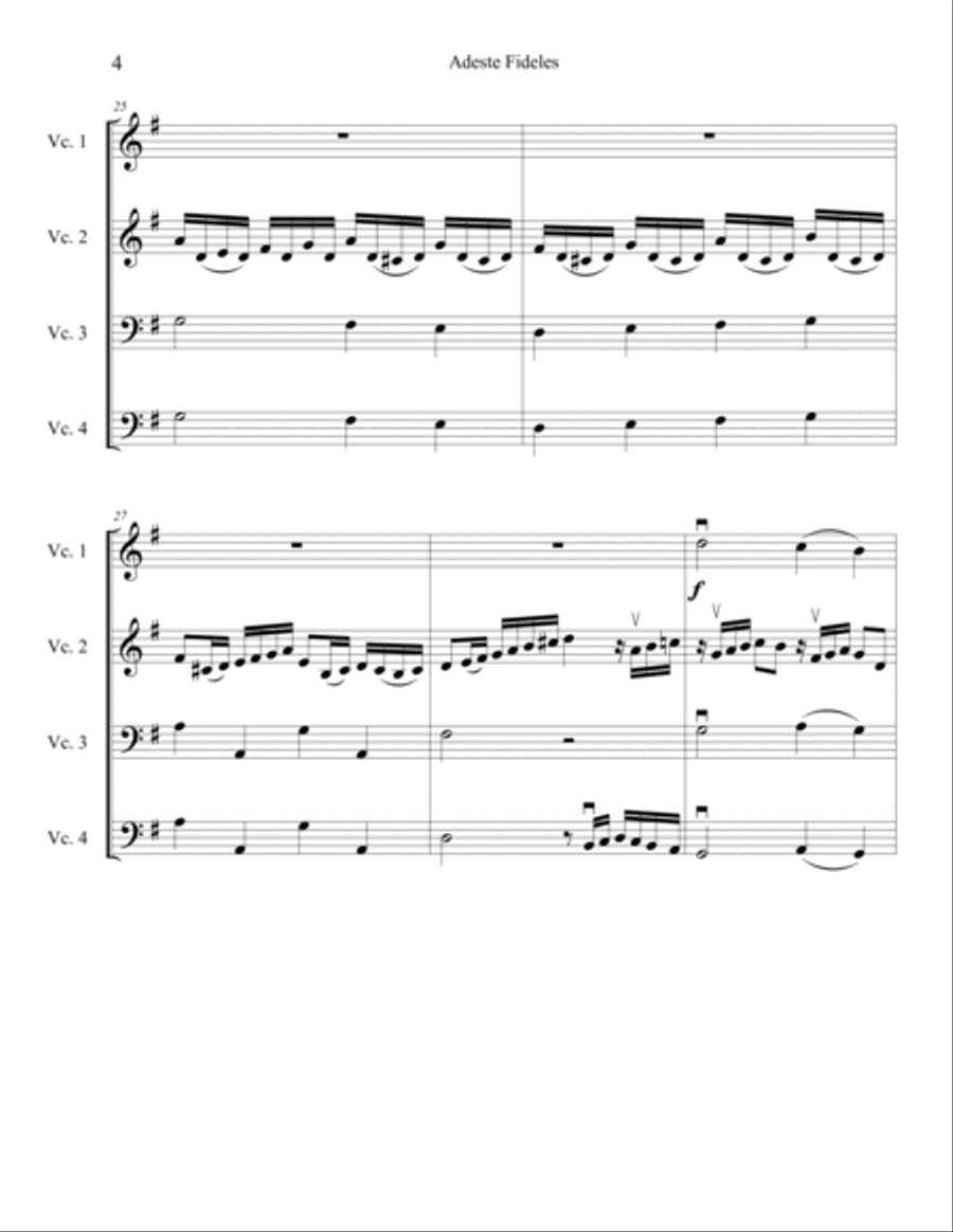 Adeste Fideles for Cello Quartet Cello scores gallery preview page 5