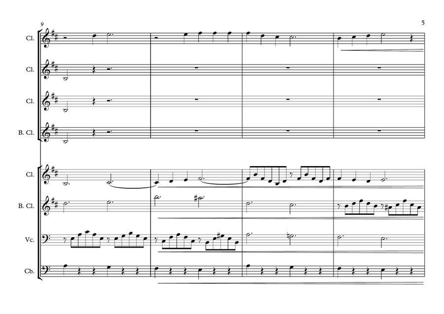 Amor - Lamento Della Ninfa (Monteverdi) (Clarinet choir w. 'Cello & CB) Clarinet Choir scores gallery preview page 5
