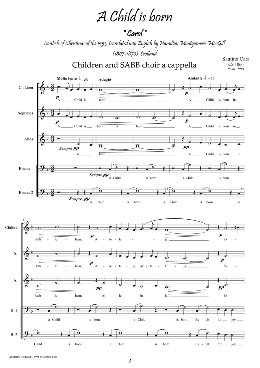 A Child is born - Carol for Children and mixed choir a cappella A Cappella scores gallery preview page 2