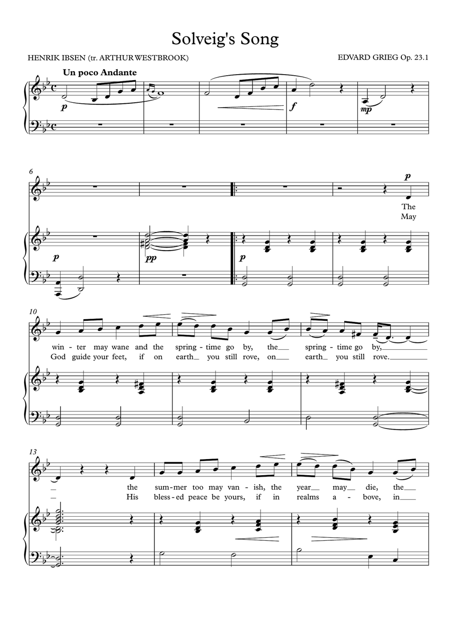 Solveig's Song - G Minor Piano, Vocal scores gallery preview page 2