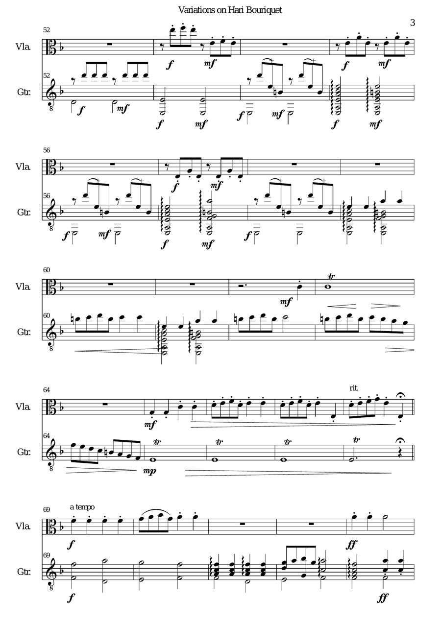 Variations on Hari Bouriquet for viola and guitar String Duet scores gallery preview page 3