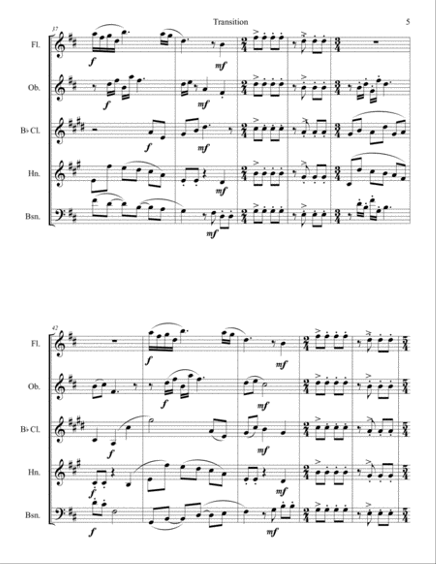 Transition I: Part I of a 3 movement work for woodwind quintet Woodwind Quintet scores gallery preview page 5