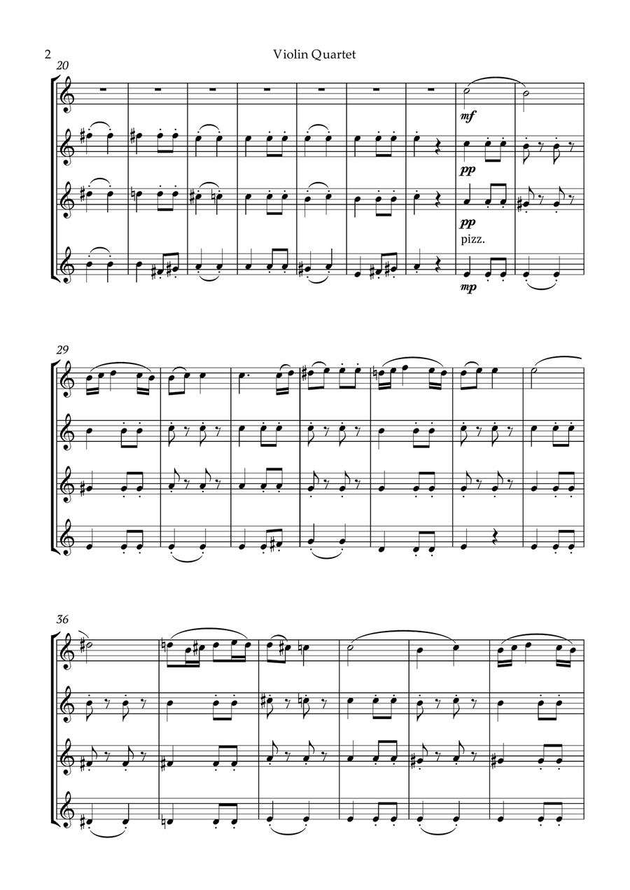 Beethoven Symphony 7 Movement 2 Allegretto for Violin Quartet String Quartet scores gallery preview page 3