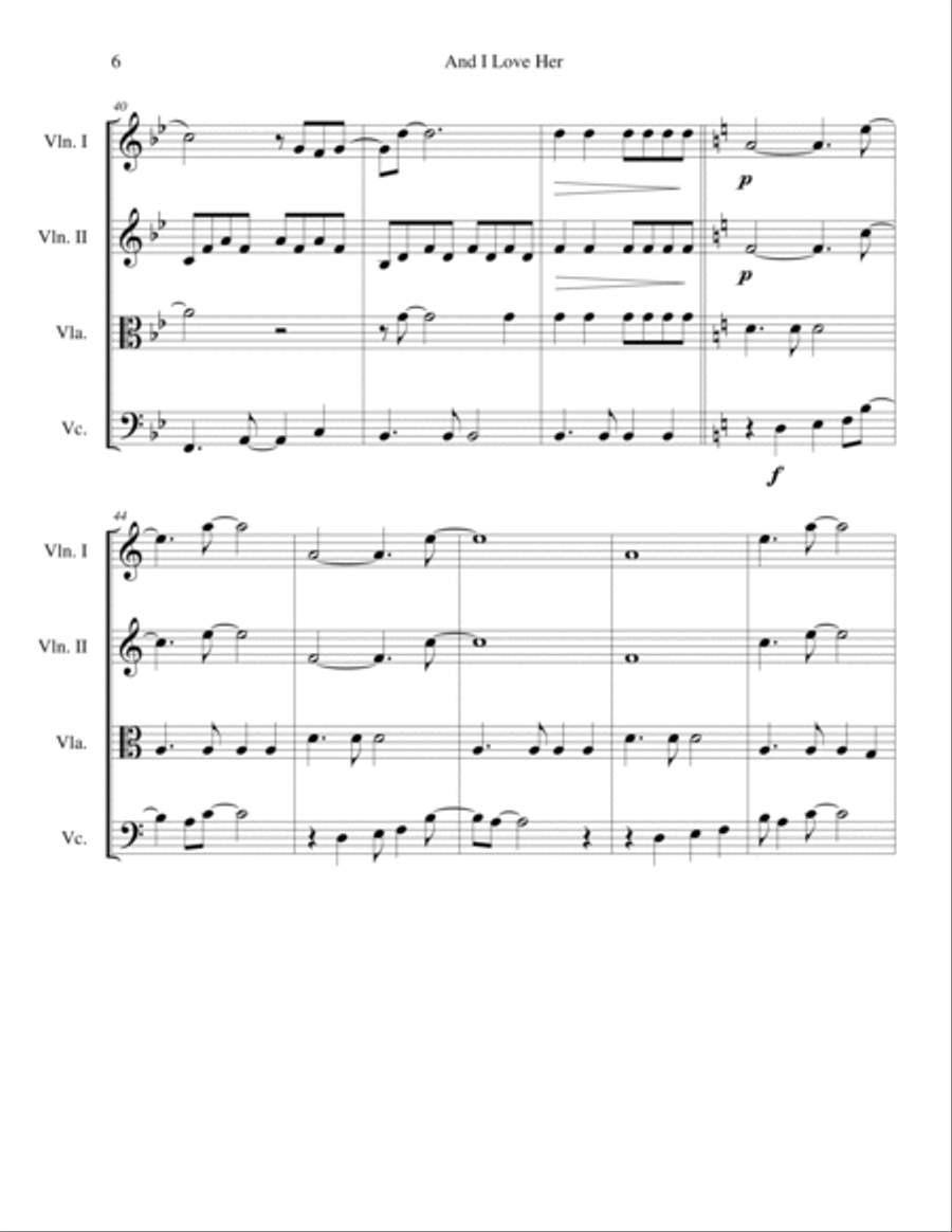 And I Love Her And I Love Her String Quartet scores gallery preview page 6