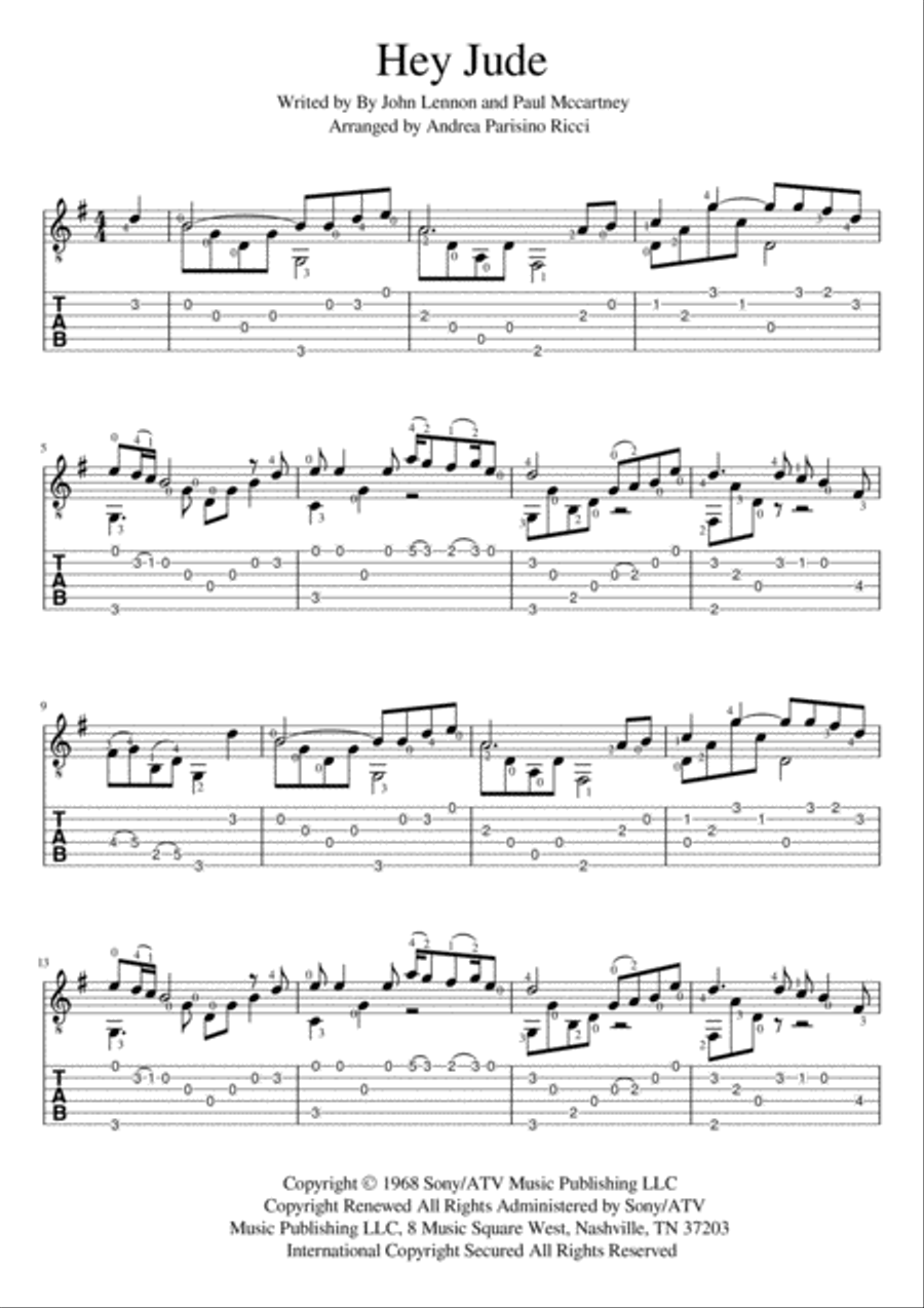 Hey Jude Guitar Tablature scores gallery preview page 2