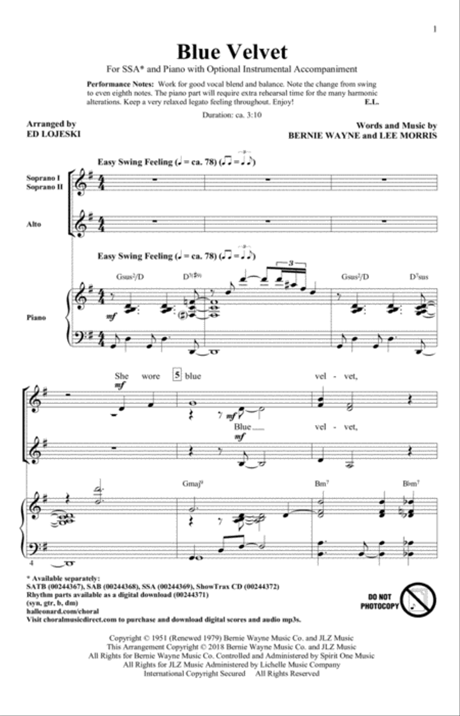 Blue Velvet Blue Velvet SSA scores gallery preview page 1