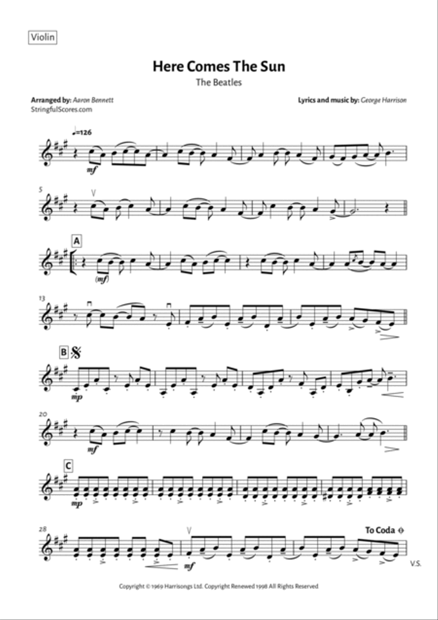 Here Comes The Sun String Duet scores gallery preview page 4