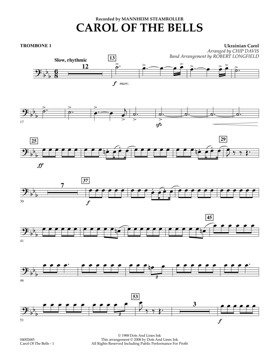 Carol Of The Bells - Trombone 1 Trombone scores gallery preview page 1