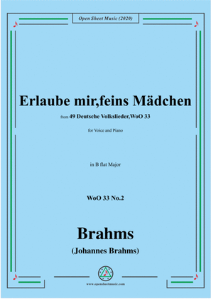 Book cover for Brahms-Erlaube mir,feins Mädchen,WoO 33 No.2,in B flat Major,for Voice&Pno