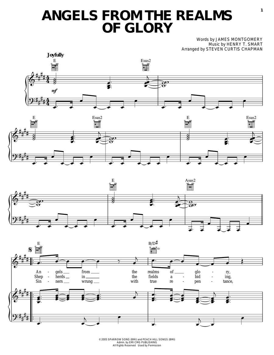 Angels From The Realms Of Glory Piano, Vocal, Guitar scores gallery preview page 1