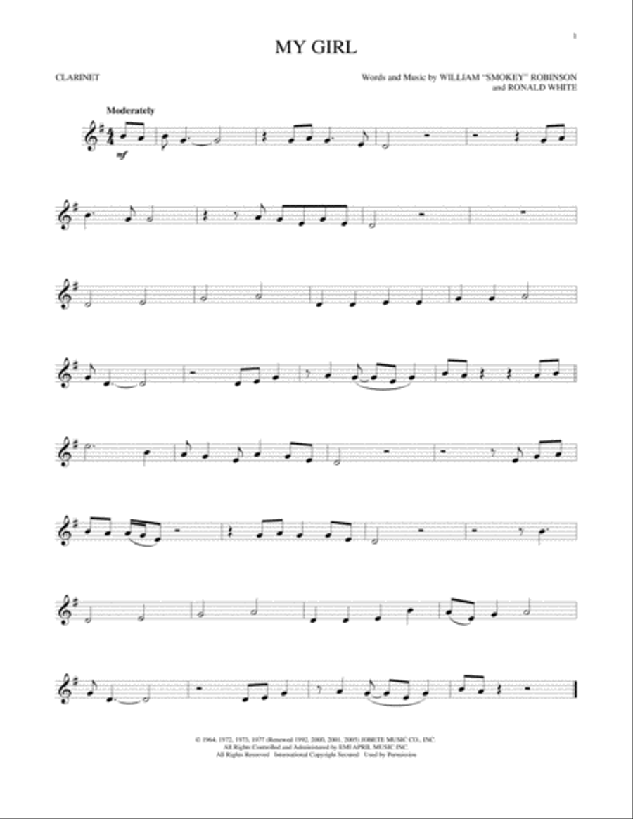 My Girl My Girl Clarinet Solo scores gallery preview page 1