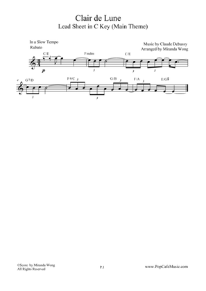 Clair de Lune - Lead Sheet in C Key