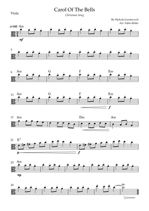 Carol Of The Bells (Christmas Song) for Viola Solo with Chords
