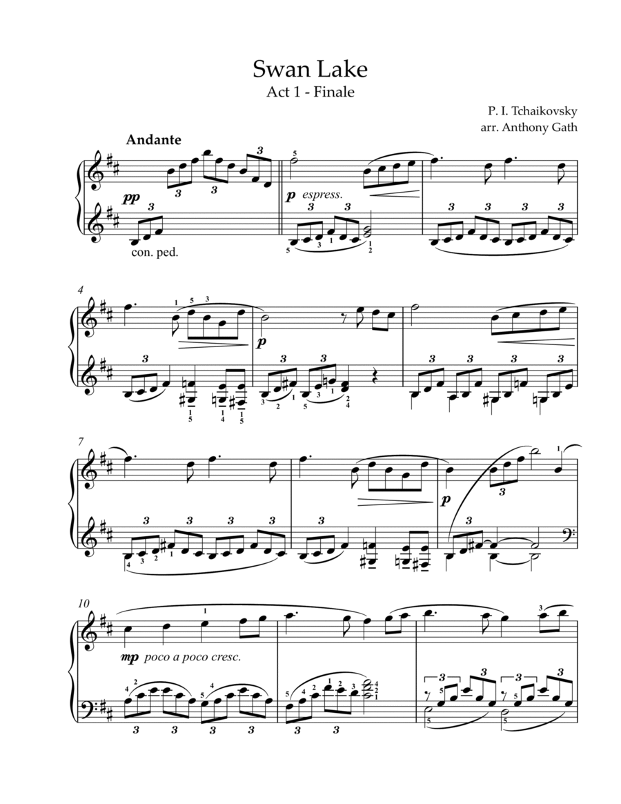 Swan Lake - Act 1 Finale - Easy Piano Solo Piano Method scores gallery preview page 1
