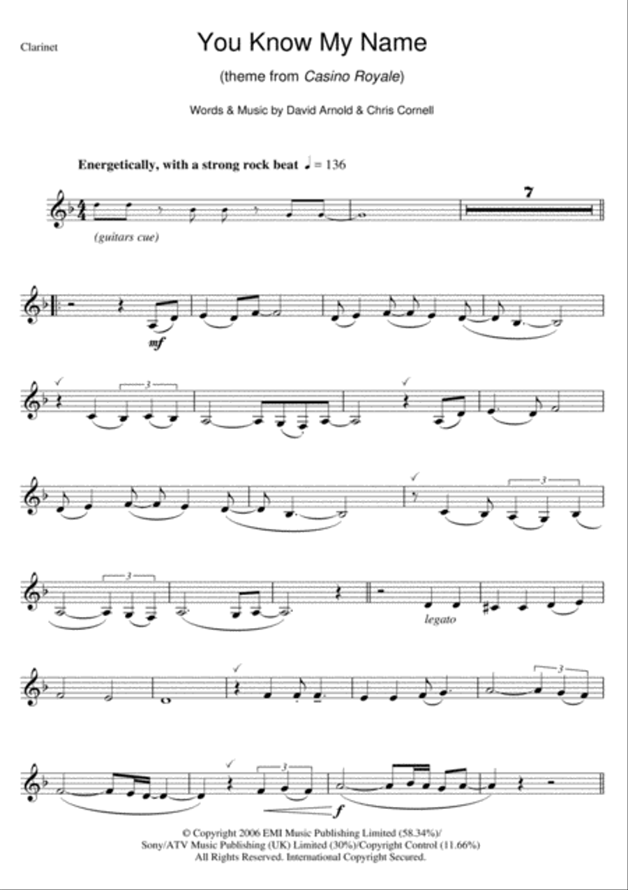 You Know My Name (theme from James Bond: Casino Royale) Clarinet Solo scores gallery preview page 1