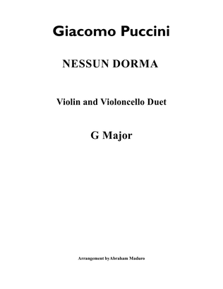 Nessun Dorma Violin and Cello Duet-Score and Parts