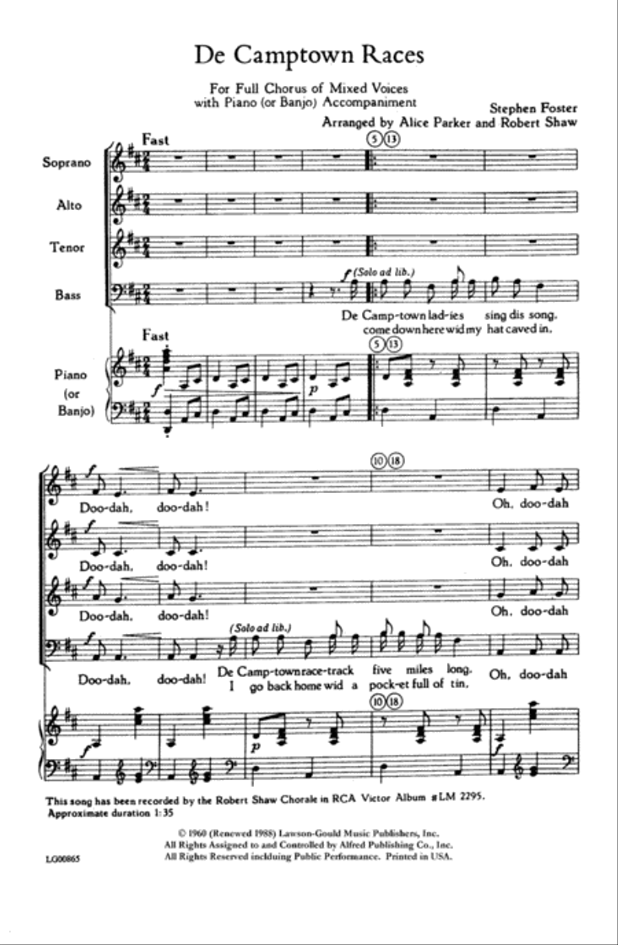 De Camptown Races Choir scores gallery preview page 1