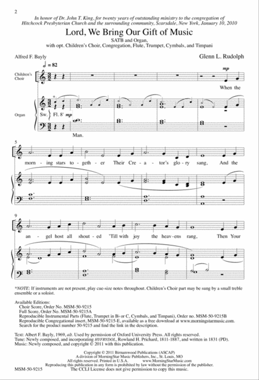 Lord, We Bring Our Gift of Music 4-Part scores gallery preview page 2