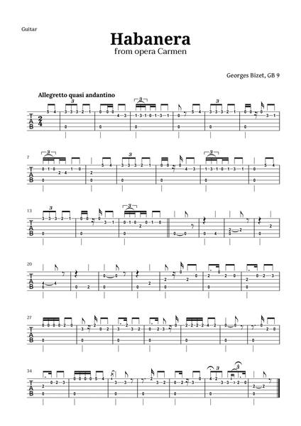 Habanera from Carmen by Bizet for Guitar TAB image number null