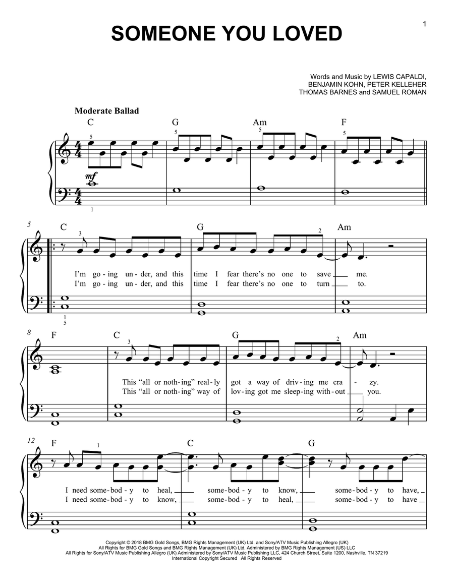 Someone You Loved Easy Piano scores gallery preview page 1