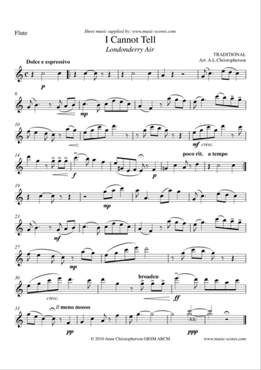 Londonderry Air - Voice, Flute and Piano - C major Flute scores gallery preview page 5