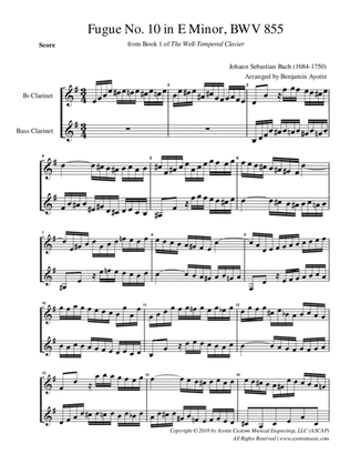 Fugue No. 10 in E Minor (from WTC Book 1) for Clarinet / Bass Clarinet Duet