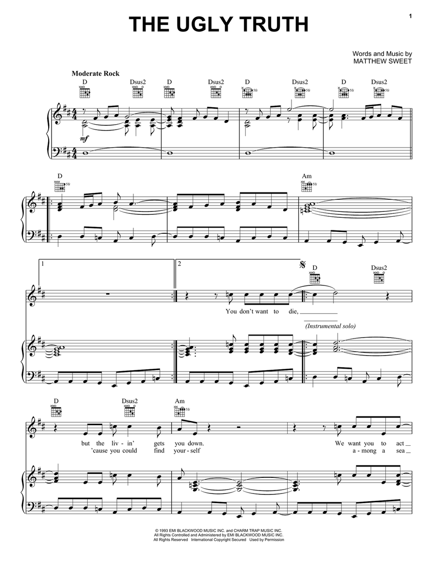 The Ugly Truth Piano, Vocal, Guitar scores gallery preview page 1