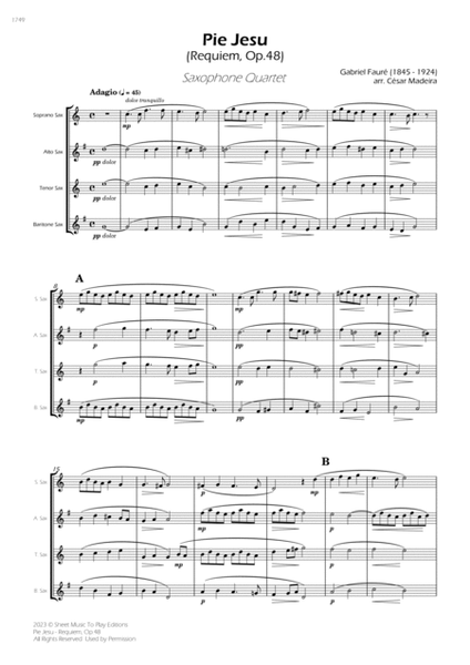 Pie Jesu (Requiem, Op.48) - Sax Quartet (Full Score and Parts) image number null