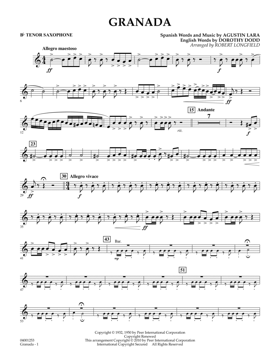 Granada - Bb Tenor Saxophone Concert Band scores gallery preview page 1
