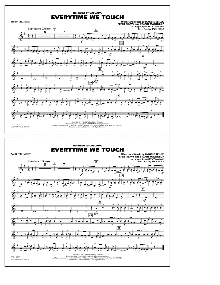 Everytime We Touch - 3rd Bb Trumpet Marching Band scores gallery preview page 1