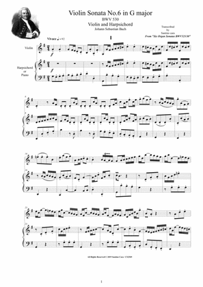 Bach - Violin Sonata No.6 in G major BWV 530 for Violin and Harpsichord (or Piano)