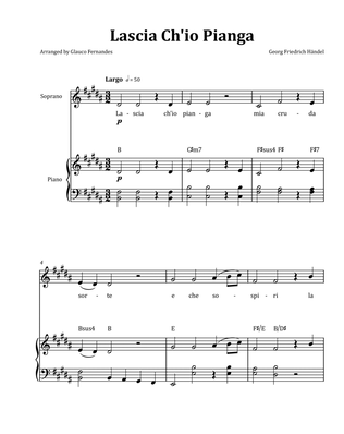 Lascia Ch'io Pianga by Händel - Soprano & Piano in B Major with Chord Notation