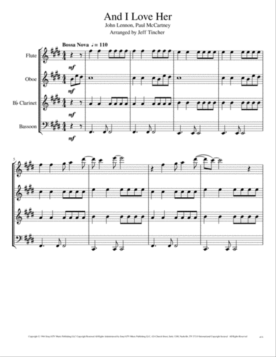 And I Love Her And I Love Her Woodwind Quartet scores gallery preview page 2