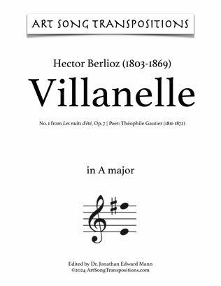 Book cover for BERLIOZ: Villanelle, Op. 7 no. 1 (transposed to A major)