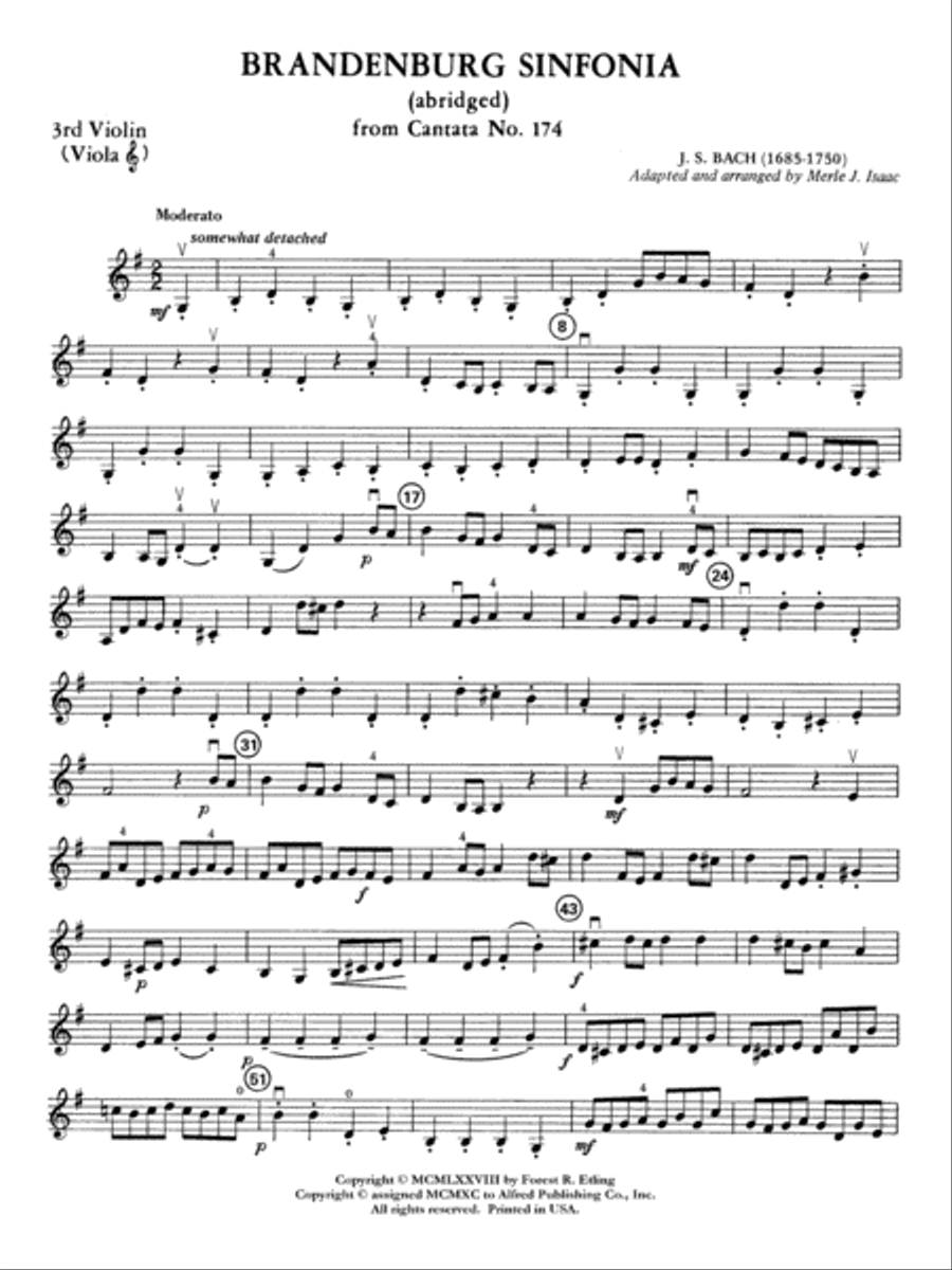 Brandenburg Sinfonia: 3rd Violin (Viola [TC]) Full Orchestra scores gallery preview page 1