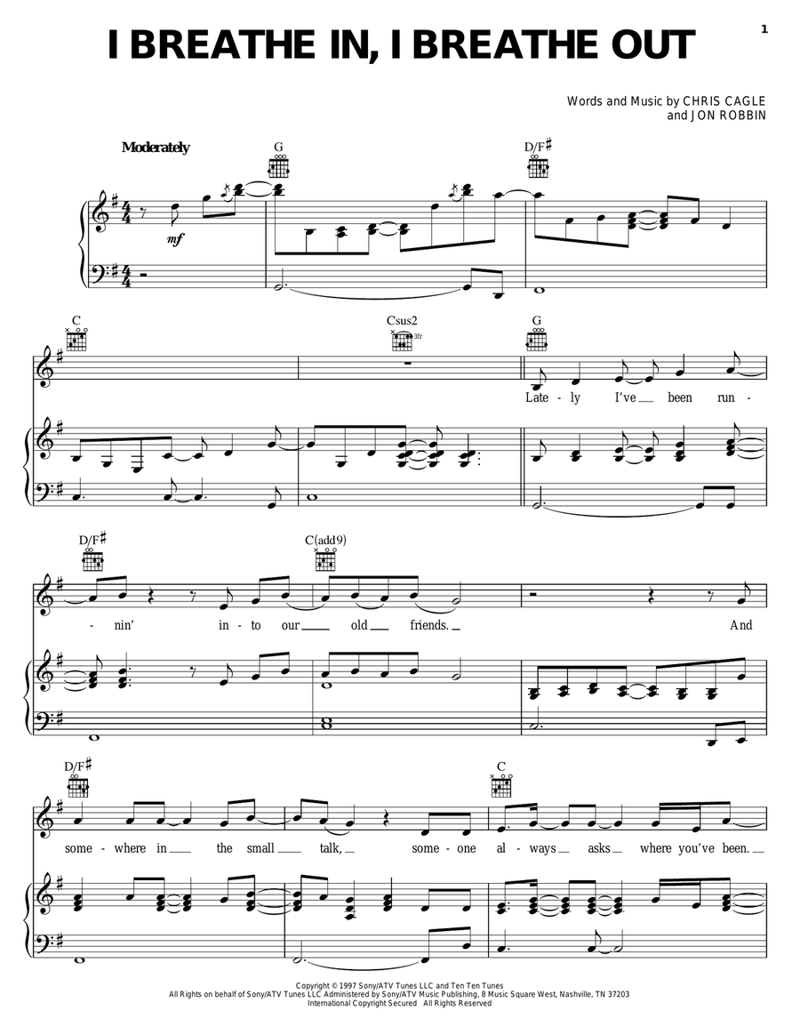 I Breathe In, I Breathe Out Piano, Vocal, Guitar scores gallery preview page 1
